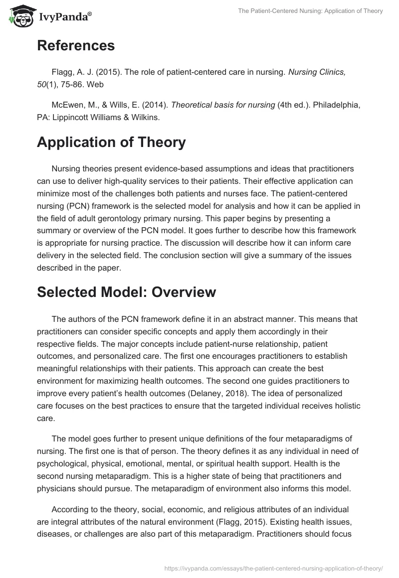 The Patient-Centered Nursing: Application of Theory. Page 2