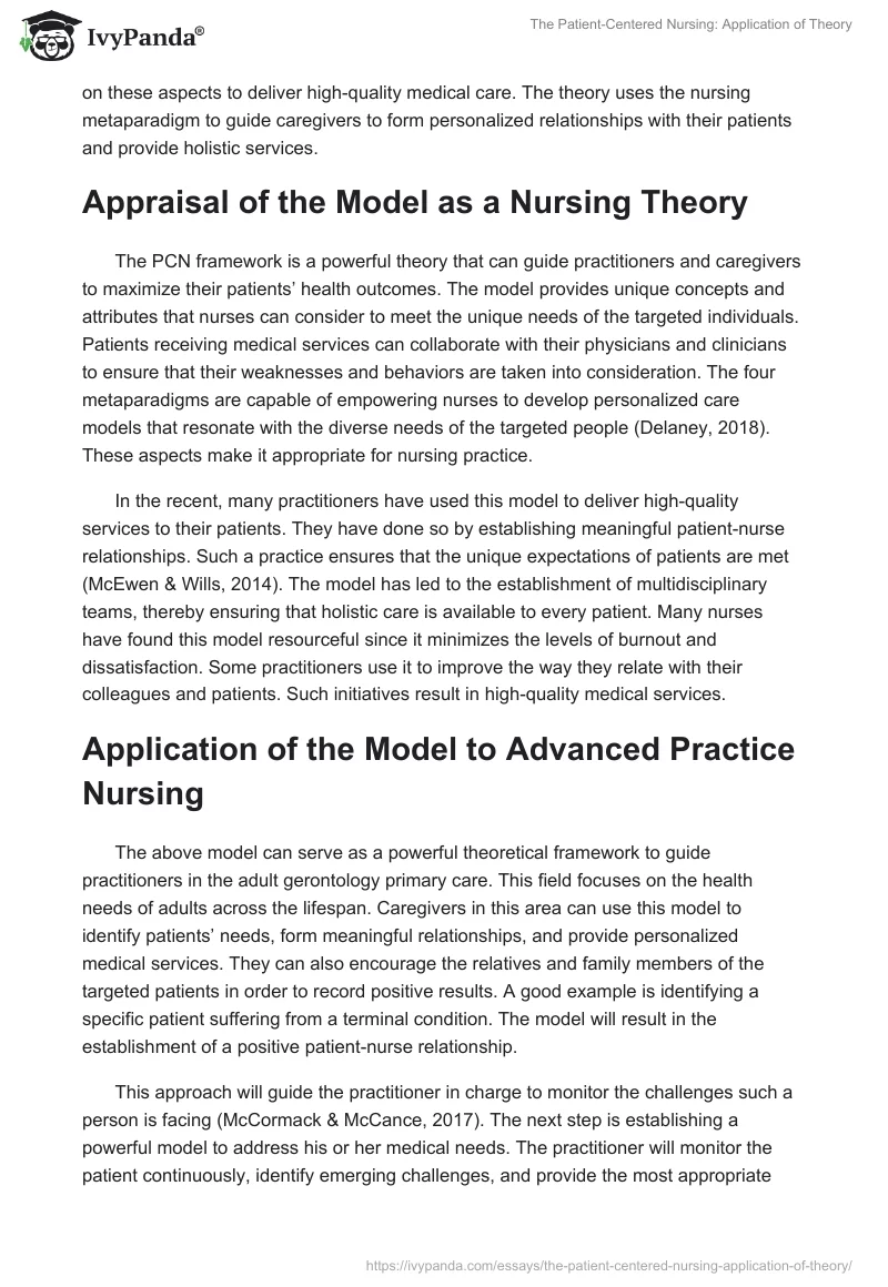 The Patient-Centered Nursing: Application of Theory. Page 3