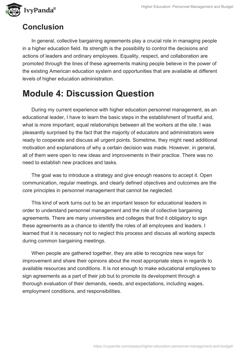 Higher Education: Personnel Management and Budget. Page 4
