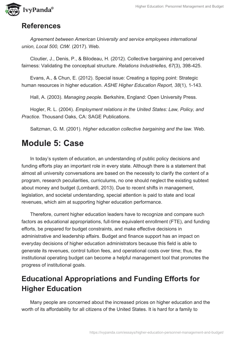 Higher Education: Personnel Management and Budget. Page 5