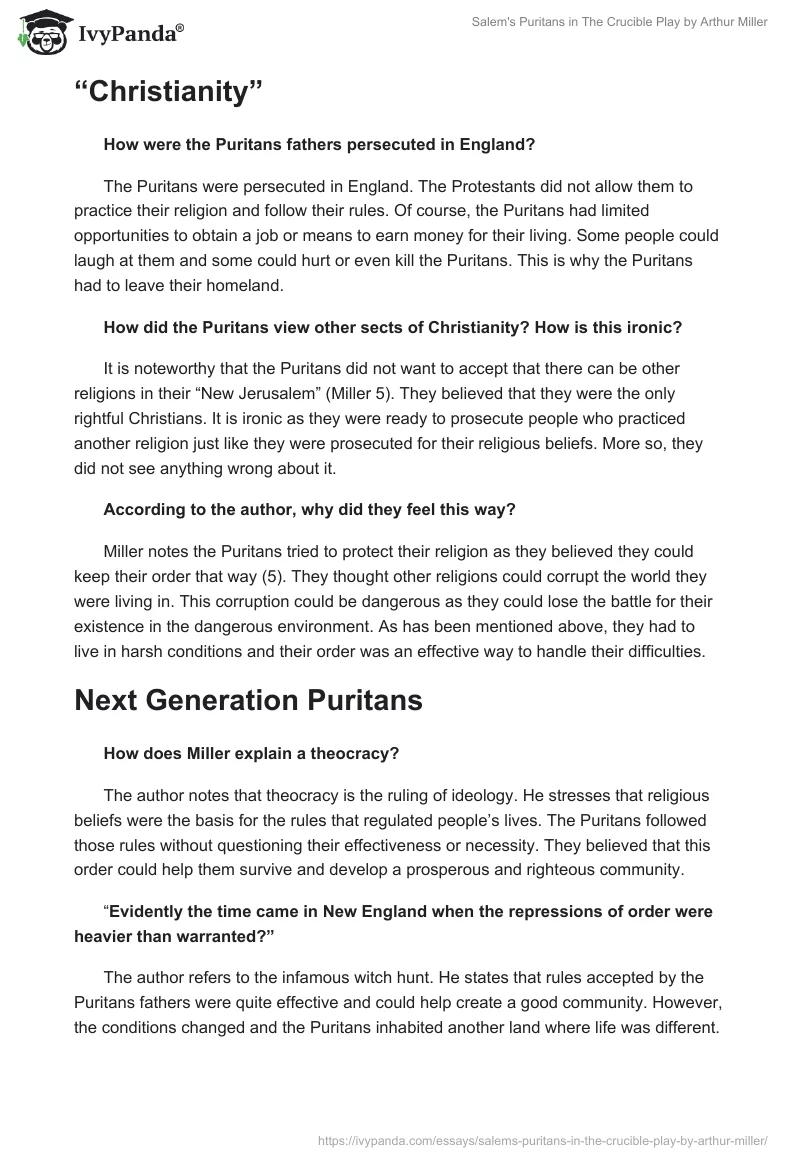 Salem's Puritans in "The Crucible" Play by Arthur Miller. Page 3