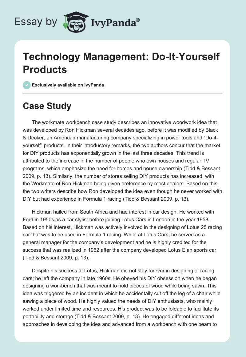 Technology Management: Do-It-Yourself Products. Page 1