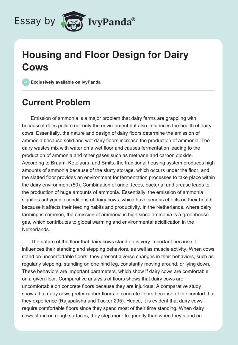Housing and Floor Design for Dairy Cows. Page 1