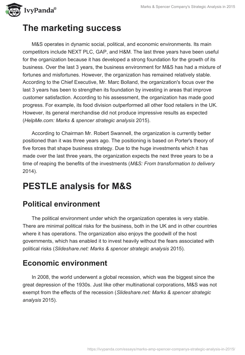 Marks & Spencer Company's Strategic Analysis in 2015. Page 2