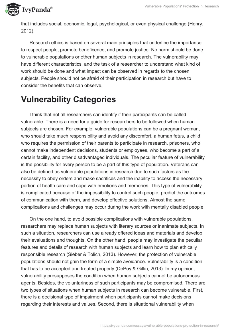 Vulnerable Populations' Protection in Research. Page 2