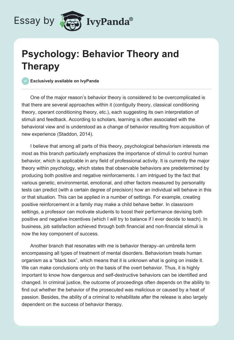 Psychology: Behavior Theory and Therapy. Page 1