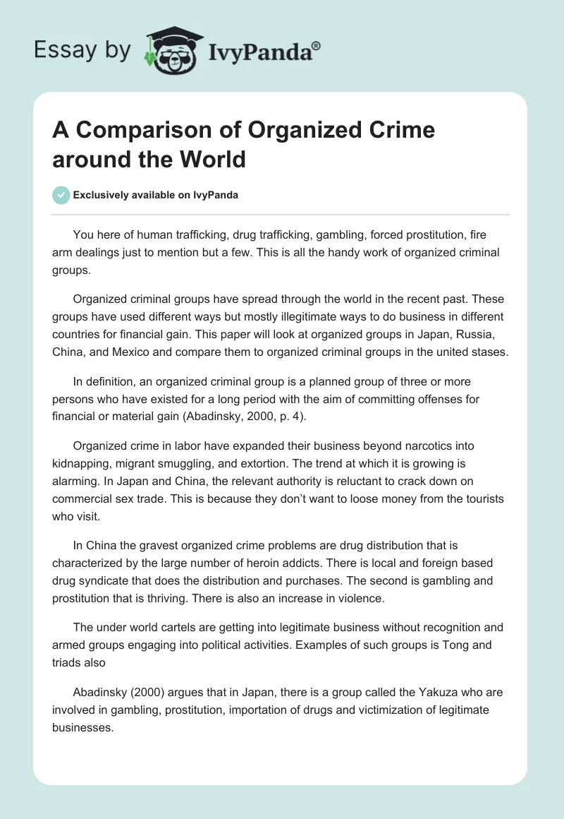A Comparison of Organized Crime Around the World. Page 1