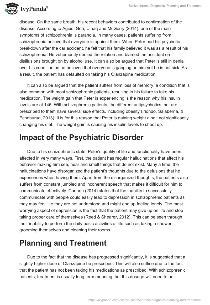 Schizophrenia Diagnosis, Planning and Treatment. Page 2