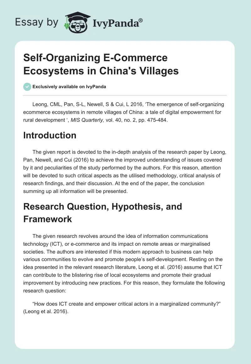 Self-Organizing E-Commerce Ecosystems in China's Villages. Page 1