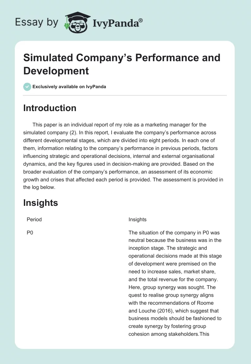 Simulated Company’s Performance and Development. Page 1