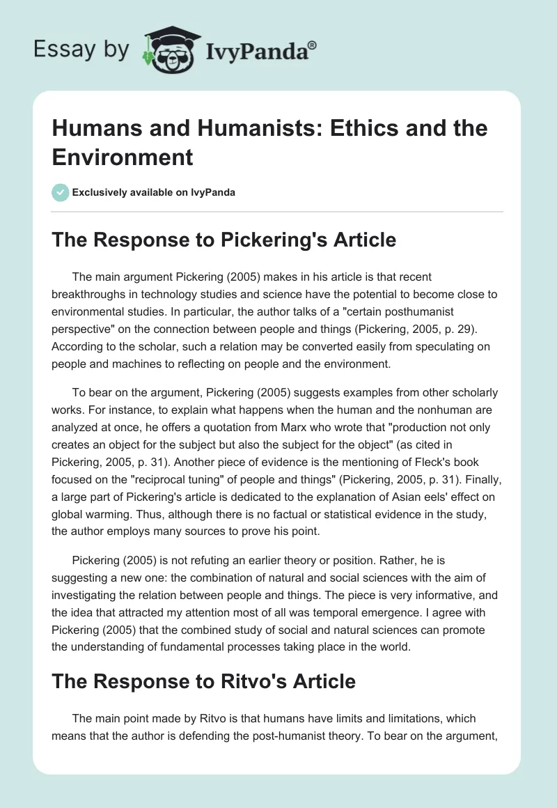 Humans and Humanists: Ethics and the Environment. Page 1