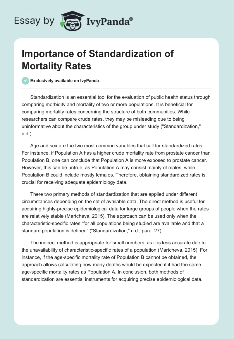 Importance of Standardization of Mortality Rates. Page 1