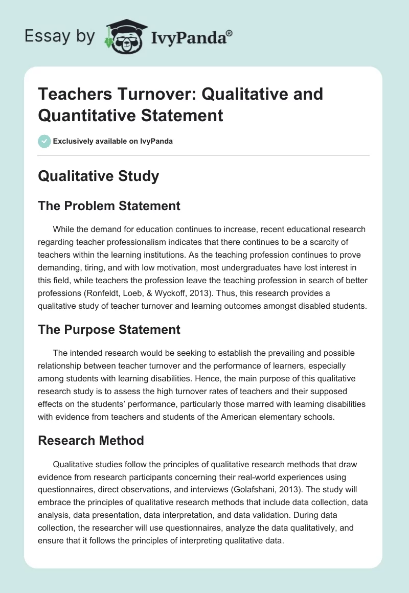 Teachers Turnover: Qualitative and Quantitative Statement. Page 1