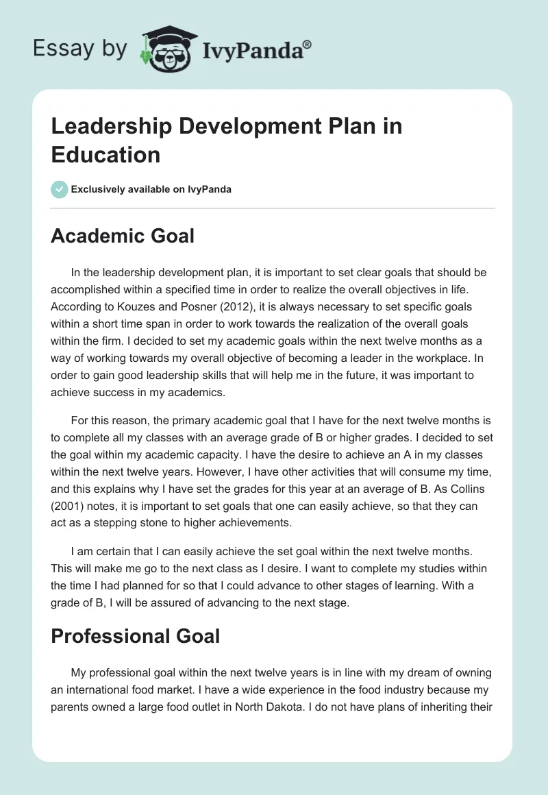 Leadership Development Plan in Education. Page 1