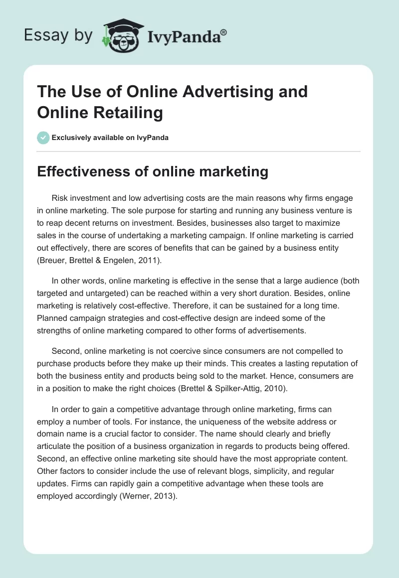 The Use of Online Advertising and Online Retailing. Page 1