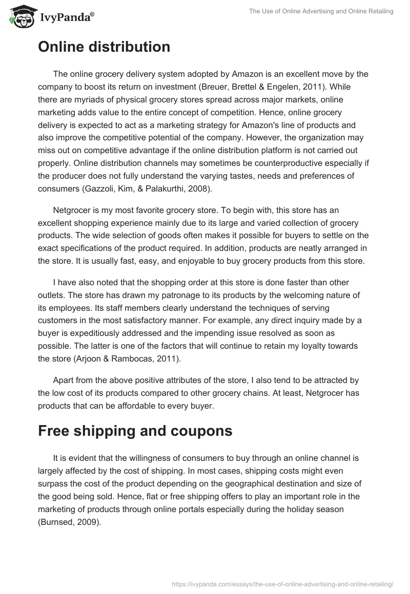 The Use of Online Advertising and Online Retailing. Page 2