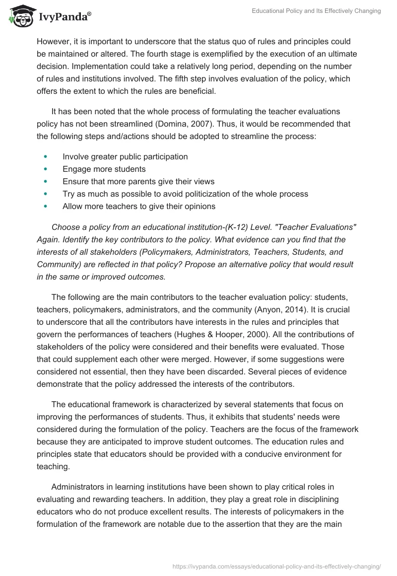 Educational Policy and Its Effectively Changing. Page 2