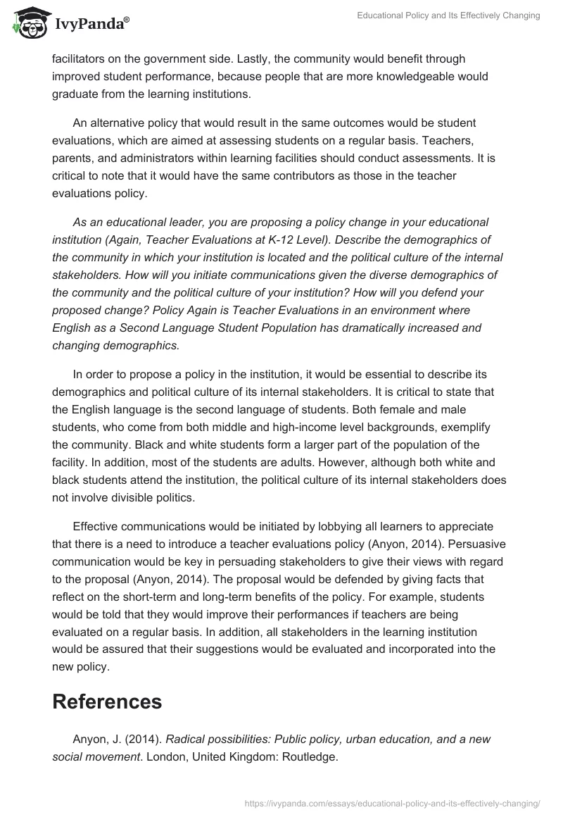 Educational Policy and Its Effectively Changing. Page 3