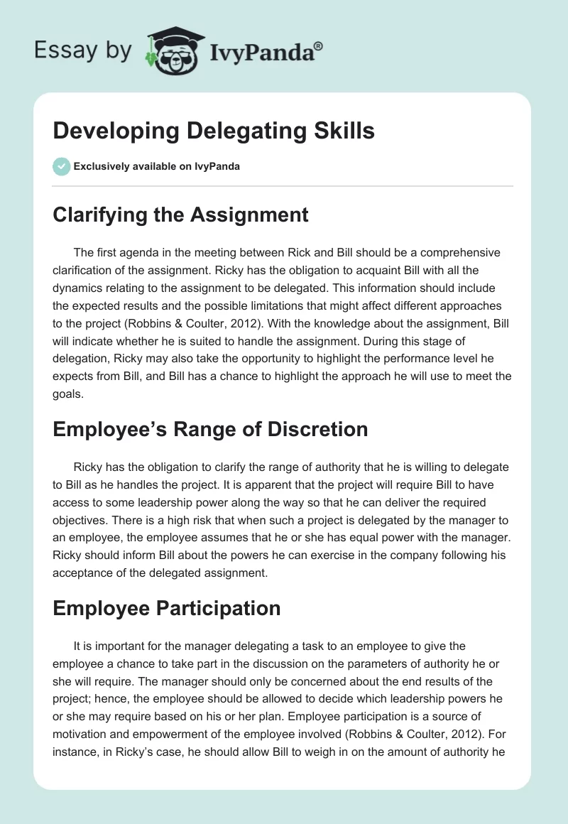 Developing Delegating Skills. Page 1