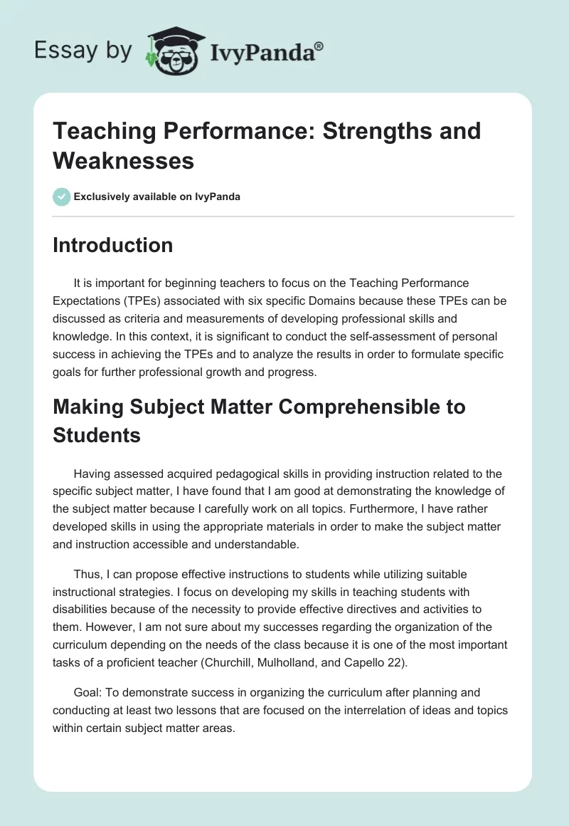 Teaching Performance: Strengths and Weaknesses. Page 1