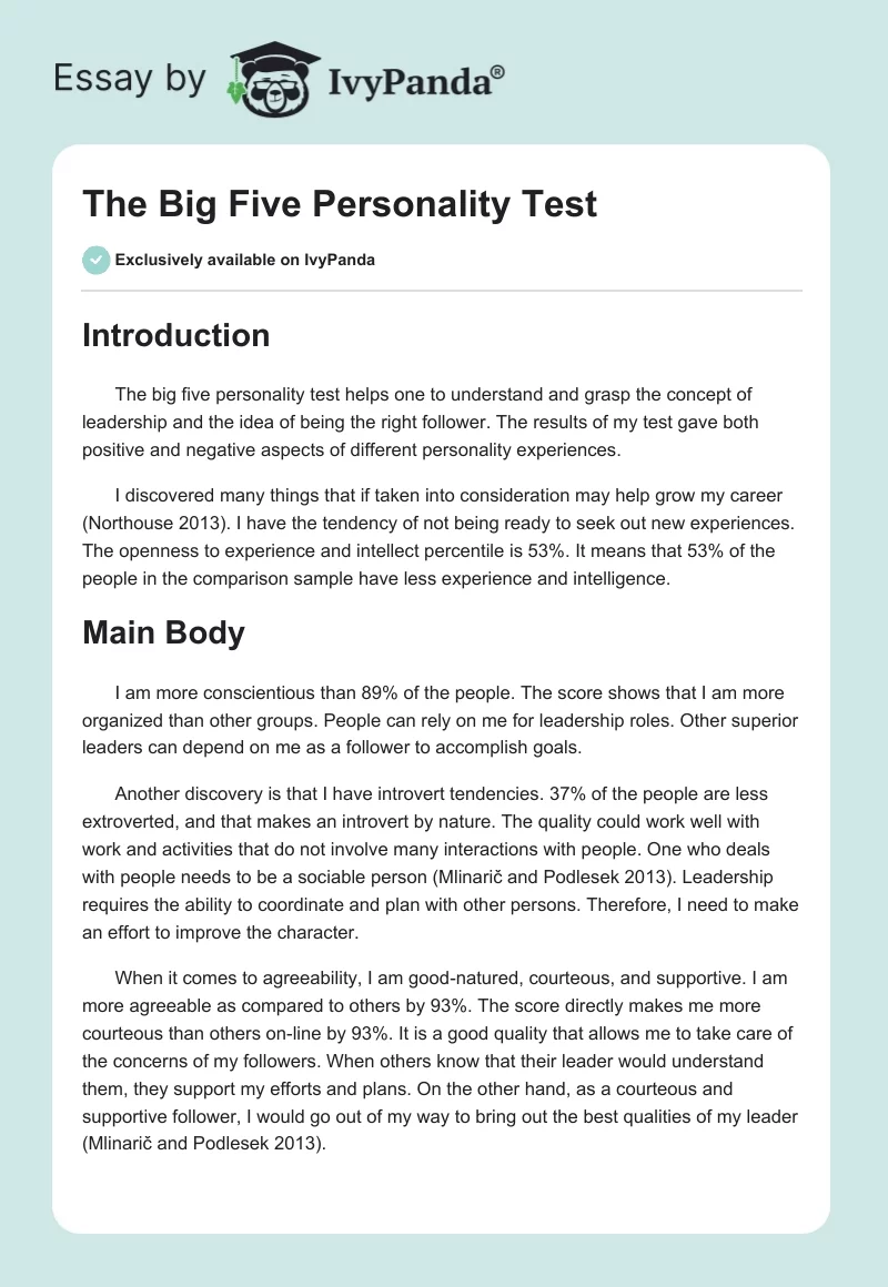 The Big Five Personality Test. Page 1