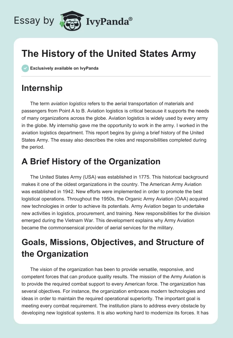 The History of the United States Army. Page 1