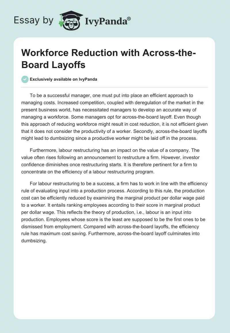 Workforce Reduction with Across-the-Board Layoffs. Page 1