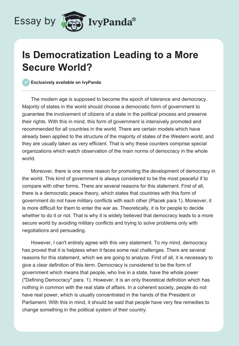 Is Democratization Leading to a More Secure World?. Page 1
