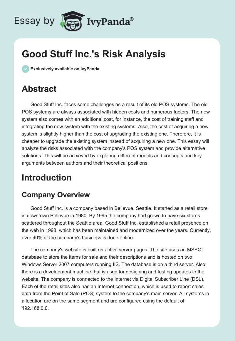 Good Stuff Inc.'s Risk Analysis. Page 1