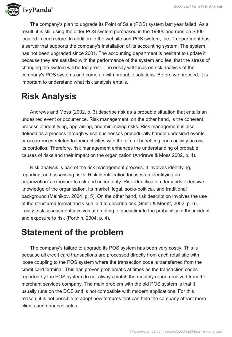 Good Stuff Inc.'s Risk Analysis. Page 2