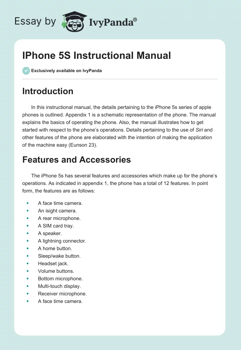 IPhone 5S Instructional Manual. Page 1