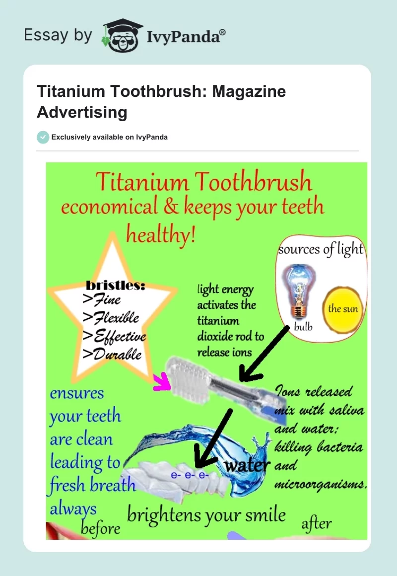Titanium Toothbrush: Magazine Advertising. Page 1