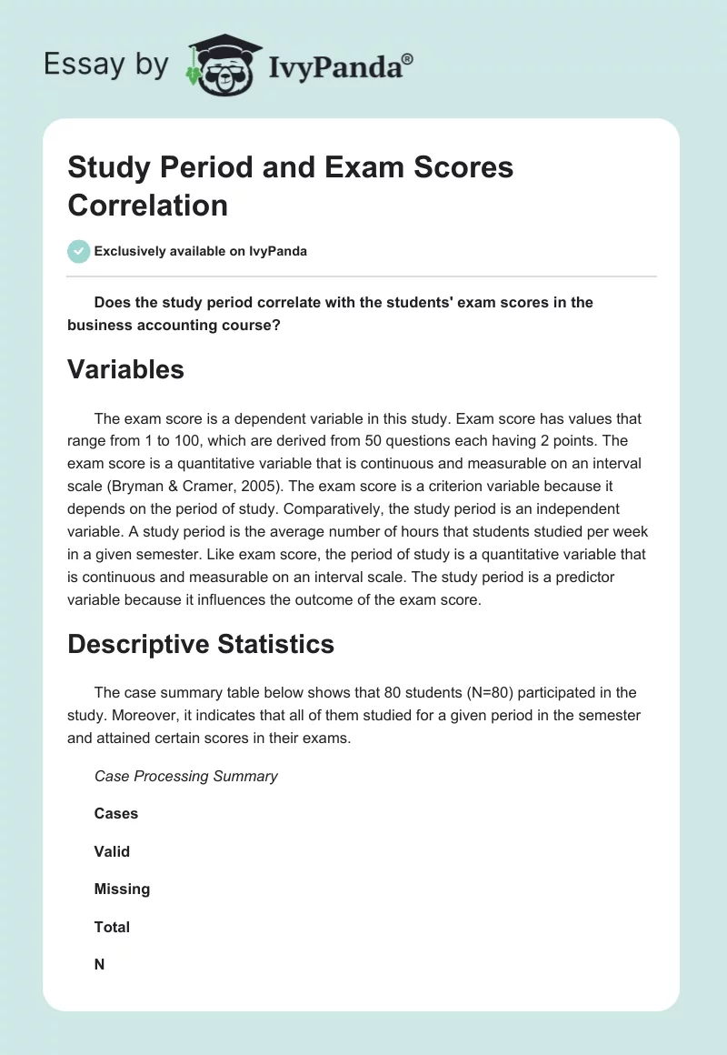 Study Period and Exam Scores Correlation. Page 1