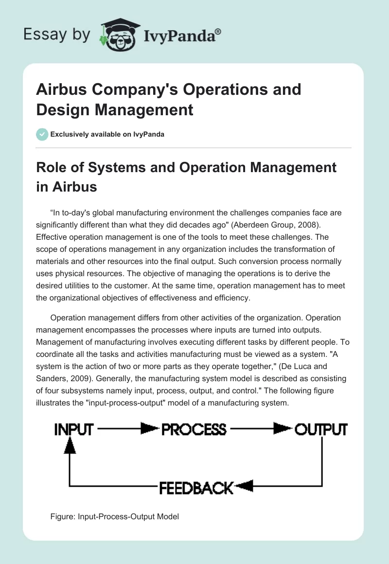 Airbus Company's Operations and Design Management. Page 1