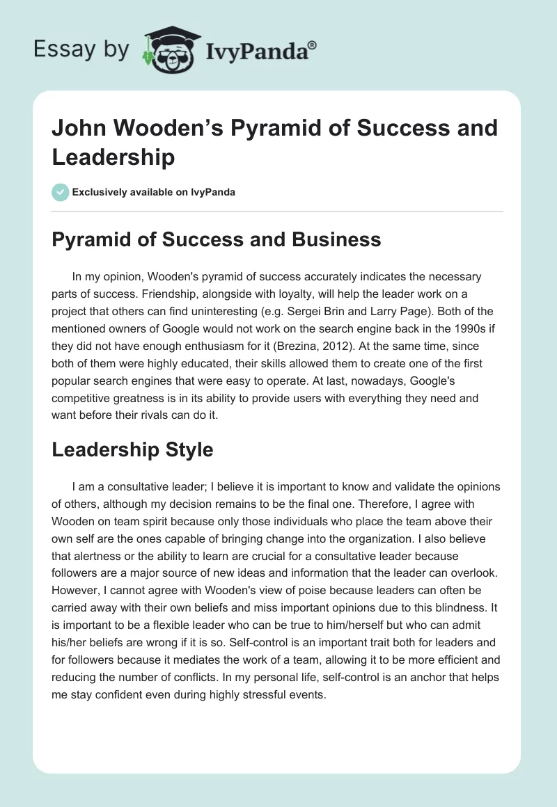 John Wooden’s Pyramid of Success and Leadership. Page 1