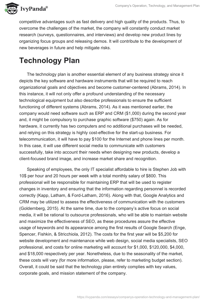 Company's Operation, Technology, and Management Plan. Page 2