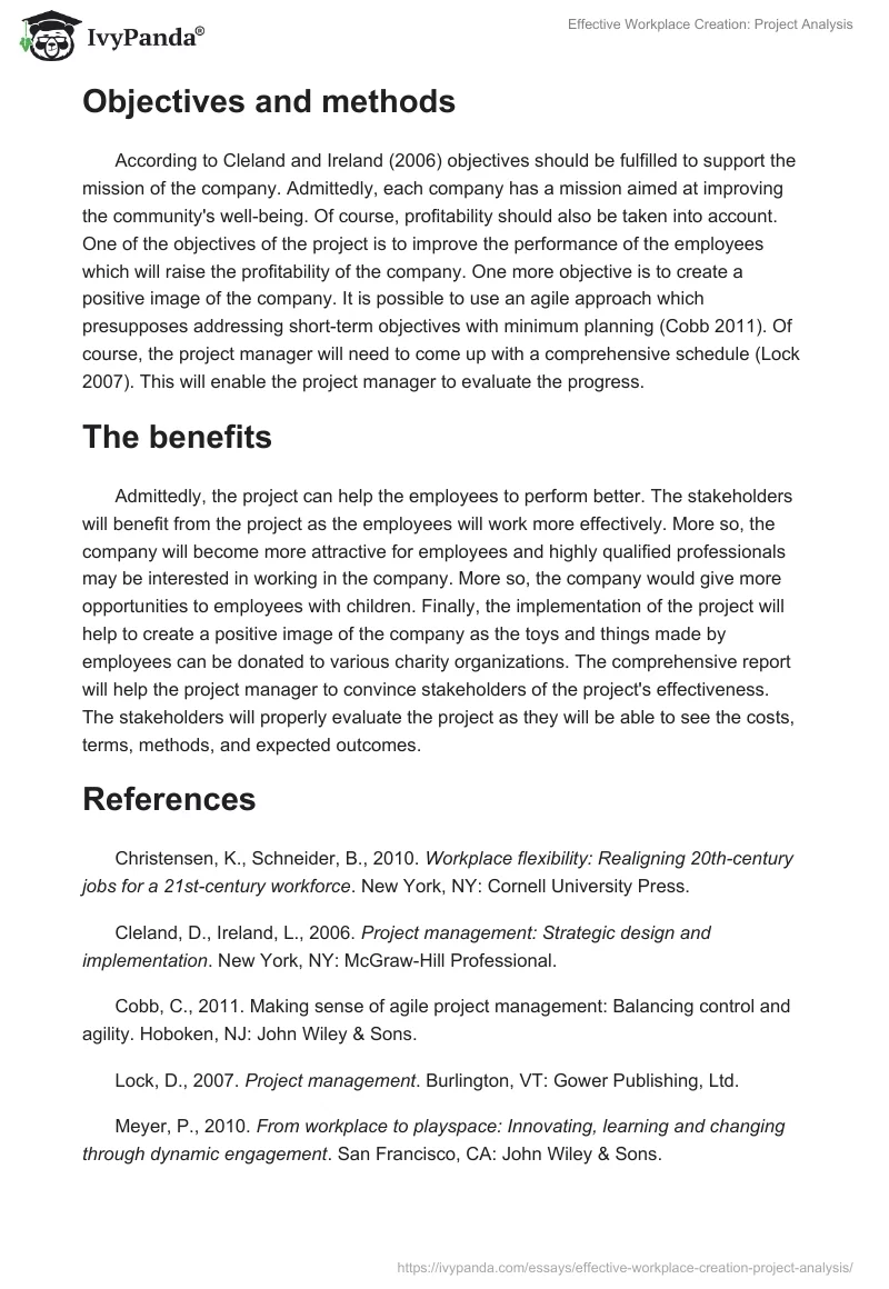 Effective Workplace Creation: Project Analysis. Page 2
