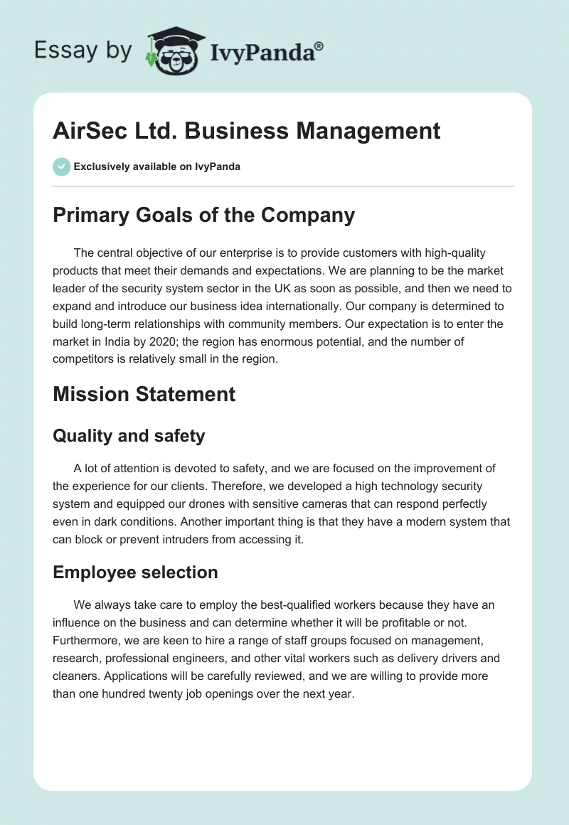 AirSec Ltd. Business Management. Page 1