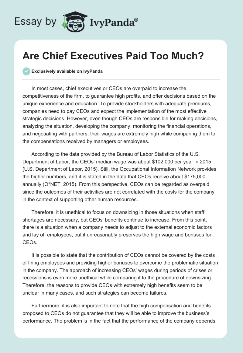 Are Chief Executives Paid Too Much?. Page 1