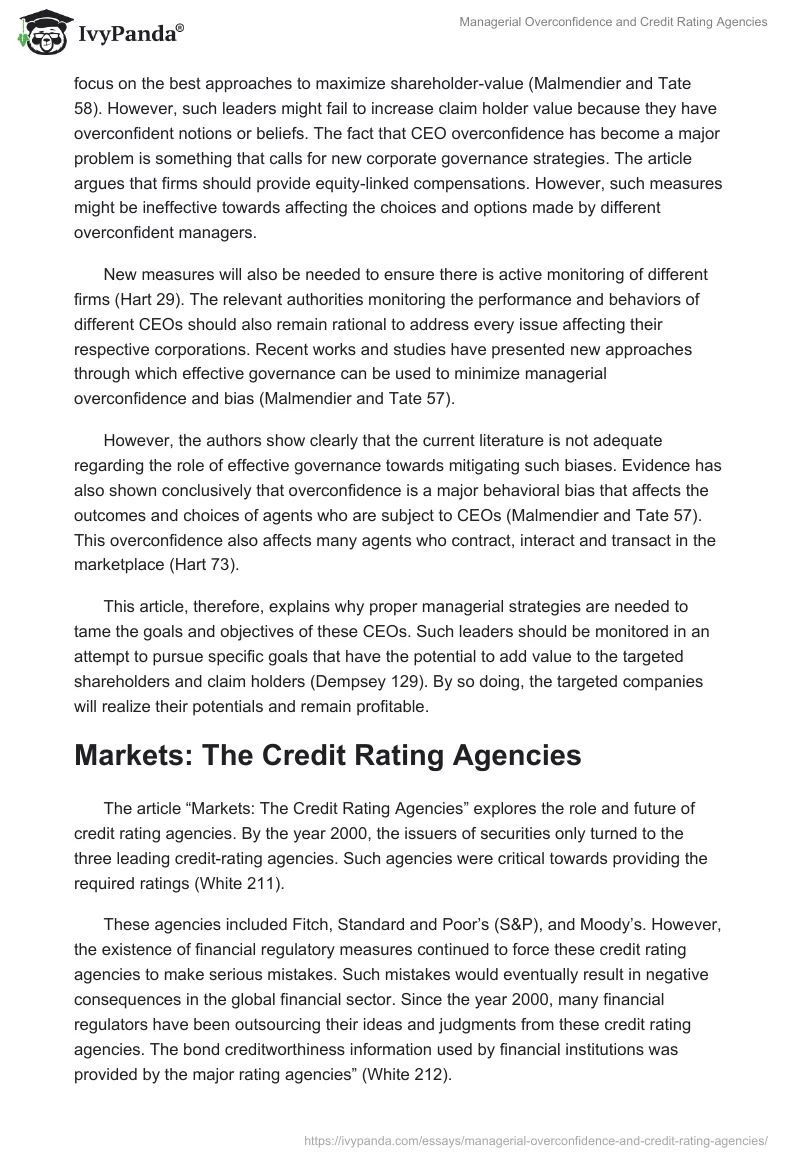 Managerial Overconfidence and Credit Rating Agencies. Page 2