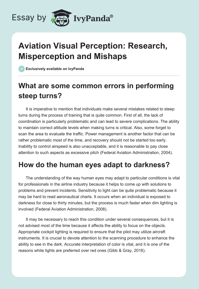 Aviation Visual Perception: Research, Misperception and Mishaps. Page 1