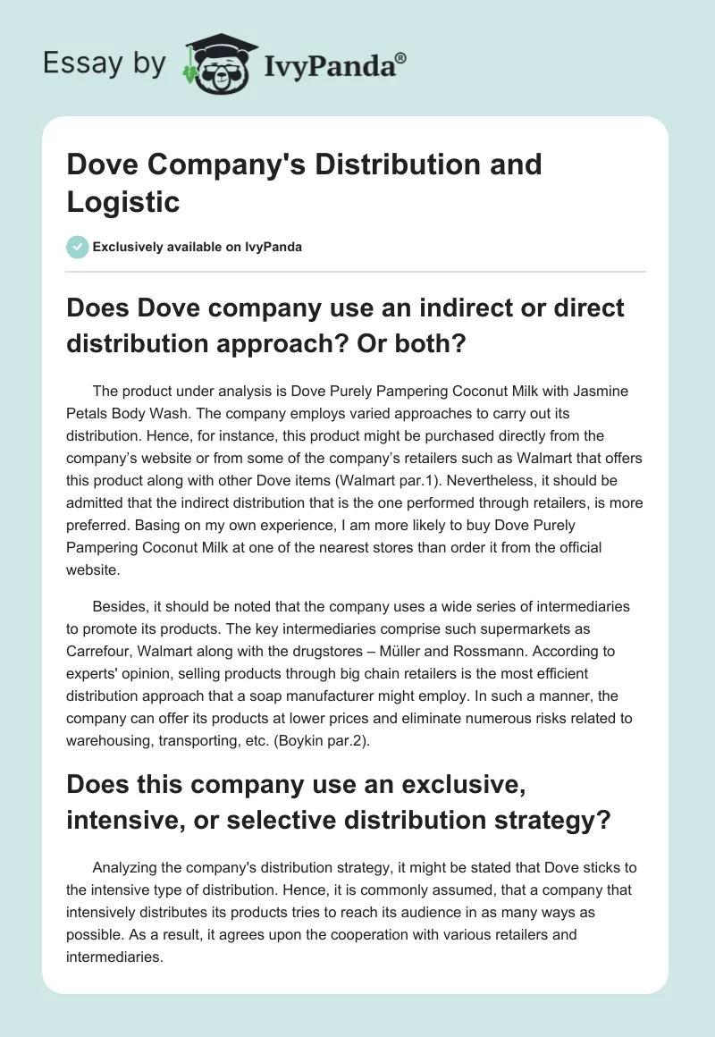Dove Company's Distribution and Logistic. Page 1
