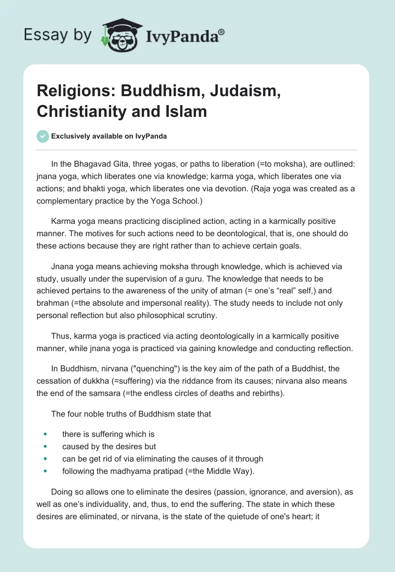 Religions: Buddhism, Judaism, Christianity and Islam. Page 1