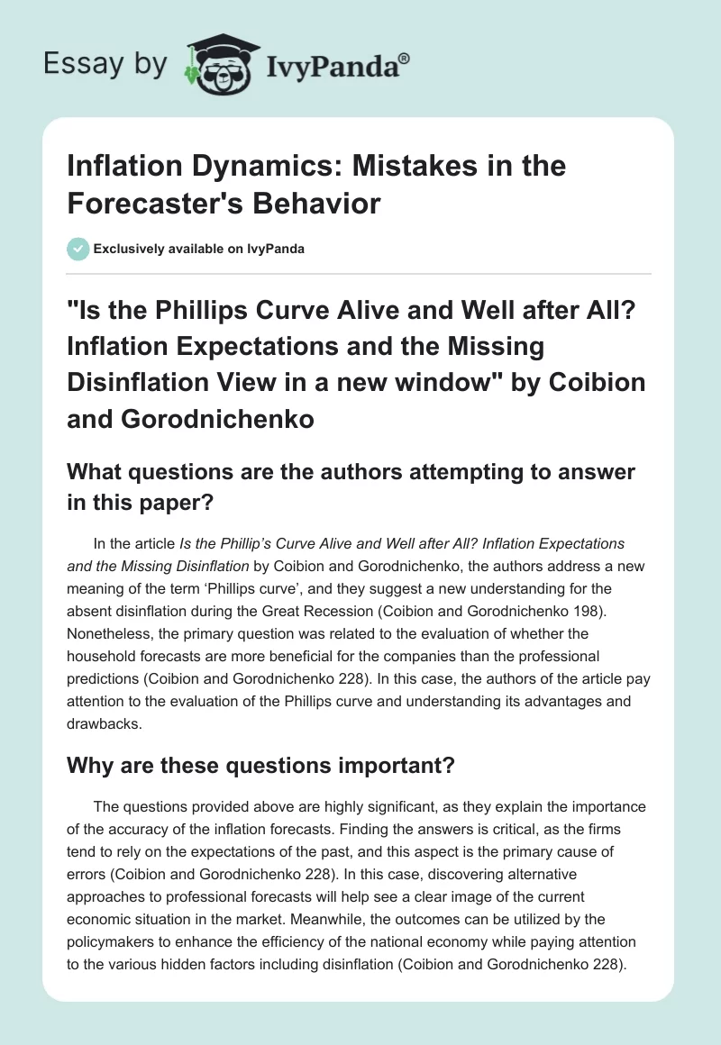 Inflation Dynamics: Mistakes in the Forecaster's Behavior. Page 1