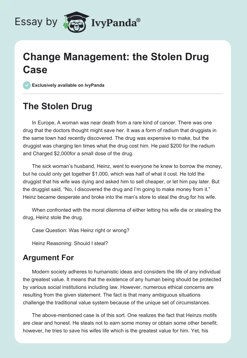 Change Management: the Stolen Drug Case. Page 1