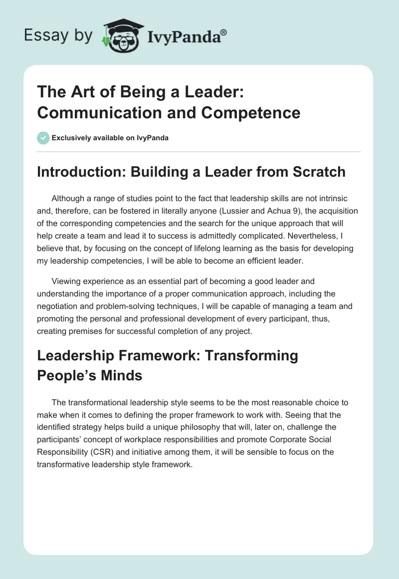 The Art of Being a Leader: Communication and Competence. Page 1