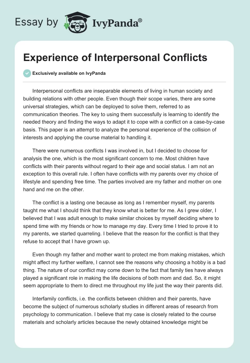 Experience of Interpersonal Conflicts. Page 1