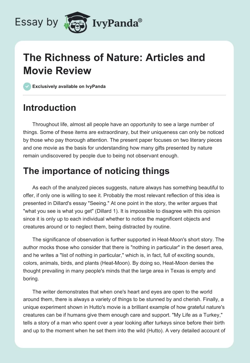 The Richness of Nature: Articles and Movie Review. Page 1