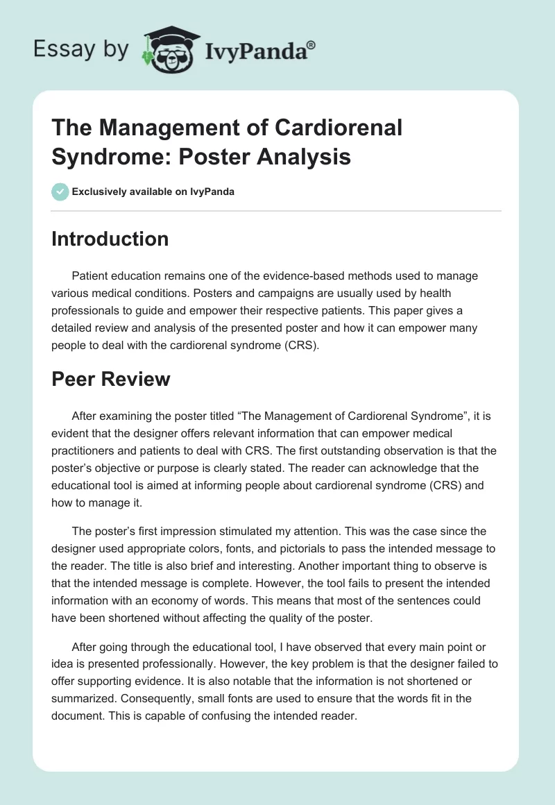 The Management of Cardiorenal Syndrome: Poster Analysis. Page 1