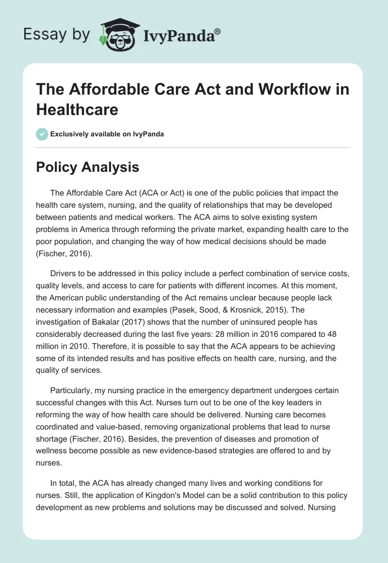 The Affordable Care Act and Workflow in Healthcare. Page 1